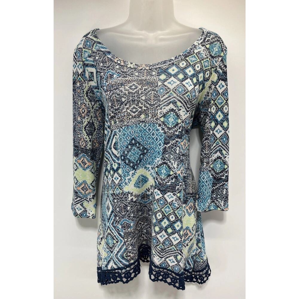 Absolutely Famous, Women 3/4 Sleeve Multi Color Geometric Tunic Top, Large